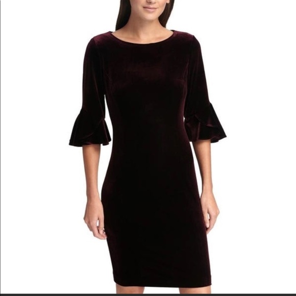 DKNY Velvet Bell Sleeve A-line Dress - Dark Purple size 8 - Picture 1 of 9